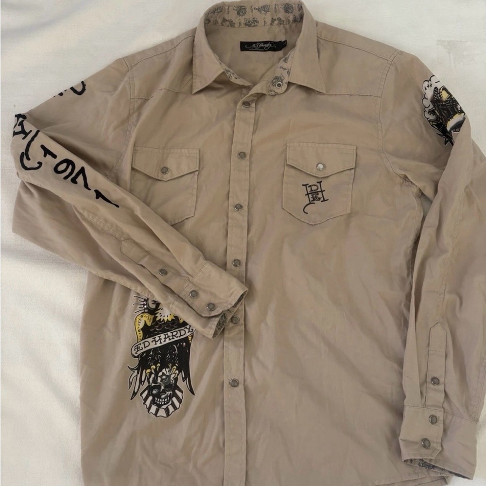 Ed Hardy by Christian Audigier Mens Large Pearl Snap Shirt Eagle Y2K